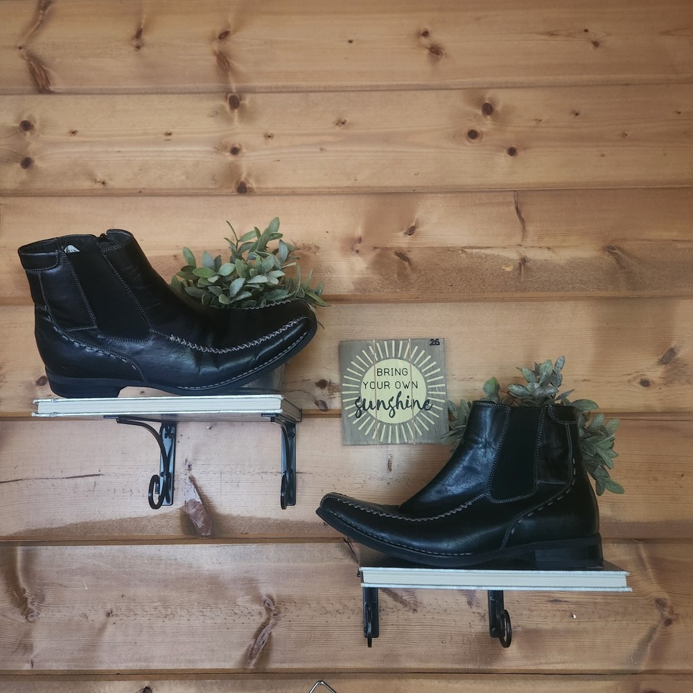 Steve Madden Loadyr Stretch Boot Black Leather Whipstich Square Toe Vintage 9.5
